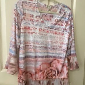 Multi-Colored Ruffle-Sleeved Tunic